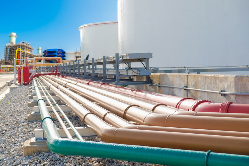 Transportation pipes outside power plant